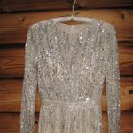 Mac Duggal  5923  Womens Cream Silver High Neck Long Sleeve A Line Mini Dress Photo 6