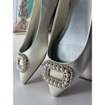 ASOS Ivory Satin Ballet Flats Rhinestone Pearl Buckle Pointed Toe Shoes Size 11 Photo 2