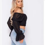 NWT Parisian Off Shoulder Ruched Sheer Top Womens 8 Black Romantic Coquette Size 4 Photo 4