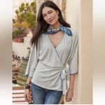 Sundance  Striped V-Neck Wrap Top  Small Linen Tie Waist Coastal‎ Casual Photo 1