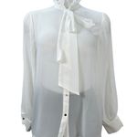 ZARA WHITE Semi-sheer long sleeve, unique collar Front button Elegant women’s S Photo 0
