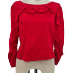 Intermix  Nikki‎ Top Blouse Shirt Long Sleeve Ruffle Cotton Red Size Large Photo 0