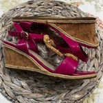 Etienne Aigner  Pink Patent Leather Flower Embellished Espadrille Wedge Sandals 8 Photo 0