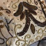 Vintage beaded embellished gold crossbody handbag with gold metal handle Photo 7