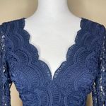 Lulus  Navy Blue Lace Long Sleeve Scallop Maxi Dress Open Back Formal Gown XS Photo 3