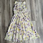 Vintage K‎ Studio Floral Cream Purple Pastel Floweral Long Dress, Size 12 Modest Photo 0
