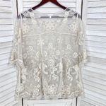 En Crème Boho Sheer Embroidery Lace Pullover Blouse Cream Medium Photo 8