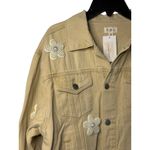 POL NWT  Womens Medium Beige Cropped Denim Jacket Pocket Pearl Flower Raw Hem Photo 6