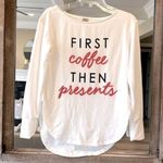 True Craft Christmas Shirt First Coffee then Presents Womens XS White Red Oversized Top Photo 4
