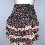 OLIVE des OLIVE Black Floral Poppy Tiered Ruffle Short Mini Skirt XS/S Photo 0