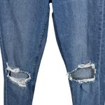 American Eagle  SZ 4 LONG Mom Jeans Hi-Rise Distressed Rip Zip-Fly Whiskered Blue Photo 2