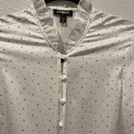 EXPRESS Slim Polka Dot Ruffle Neck Antique White Blouse Photo 4