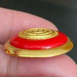 Liz Claiborne Vintage LCI Signed Red & Gold Heraldic Button Earrings Photo 9