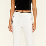 Equipment  white wide leg cropped trousers w/ black trim at waist, hem pockets. 6 Photo 0