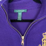 Ralph Lauren  Vintage Womens Full Zip Sweater Logo Patch Purple Preppy Photo 4