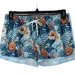 Franks Swim Large Board Shorts Hawaiian Floral Elastic Waist Pockets Quick Dry Blue Photo 0