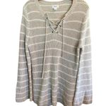 Old Navy striped tan and white coastal knit flare sleeve Photo 3