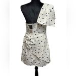 Topshop Dress One Shoulder Embossed Floral Polka Dot Print Blue White Size US 8 Photo 4
