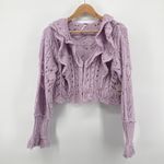 Free People NWT  Avery Cardigan Orchid Dust Cropped Ruffle Knit‎ Hook & Eye Large Photo 3