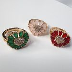 Emerald Green Zirconia Heart Shaped Ring Gold Plated Adjustable New Pink Photo 8