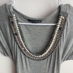 Forever 21 Gray & Black Beaded Short Sleeve Babydoll Blouse Photo 3
