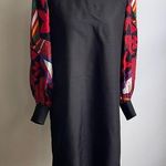 Vintage 80s Anne Crimmins Umi Collections Black Silk Dress Print Sleeves Size 6 Photo 0