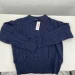 Urban Coco  Navy Blue Cable Knit Collared Polo Sweater womens Size L Photo 2