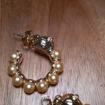Golden Shell Pearl and Leopard Lock Goldtone Half Hoop Earrings Photo 9