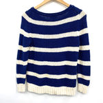 J Crew 56836 Twisted Stitch Stripe Pullover Sweater Navy Ivory Size S Blue Photo 3