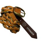 EXPRESS  WOVEN LEATHER Belt BRONZE-Tone RINGS BUCKLE WOMENS HIPPIE BOHO 35” Photo 2