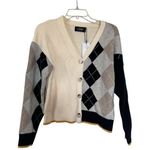 Cider Cream Ribbed Argyle Knit Button Up V-Neck Cardigan Sweater Size S NWT Photo 0