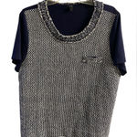 J.Crew black label tweet front blouse silk blend navy blue XL Photo 0