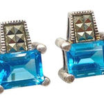 Vintage Judith Jack Sterling Earrings Natural Blue Topaz Triangle Hallmark Rare Photo 0