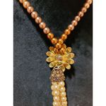 Women's Multitone Pearl Tassel Necklace With Floral Pendant And Box Clasp Design Orange Photo 5