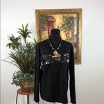 Women Size Large Black Floral Long Sleeve Top Pullover Round Neck Wimsigoth Photo 1