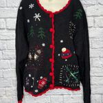 basic editions Vintage Christmas Cardigan Sweater Size XL Black Beaded Sequins Photo 0