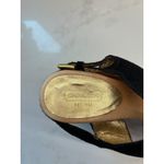 Coach Heels Womens 7 Valeann Cork Block Black Suede Round Open Toe High Gold Photo 5