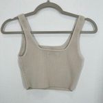 Babaton Ribbed Knit Square Neck Tank Top Sleeveless Crop Top Beige Loungewear Photo 5