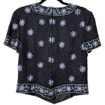 Cote d’ Azur medium vintage silk beaded sequin floral formal top evening wear Black Photo 1