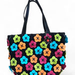 RARE Nine west Floral Cut out Applique Hobo Tote Hand Bag Shoulder Purse Boho Gypsy Hippie #Festival #Cottagecore #Whimsy #Fairy #Coquette #Boho #Western #Indie #Colorful #Rainbow Measurement in pics Black Photo 0