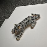 Large Tiger Striped Wild Cat Rhinestone Gold Tone Black Enamel Brooch Pin Photo 3