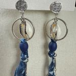 Free People Bohemian Beachy Concha Shell Blue Bridge Dangle Earrings NWT 8” Photo 3
