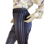 Ann Taylor PETITE NAVY BLUE W/SILVER & TAN STRIPES SATIN CROPPED PANTS (4P) Photo 7