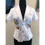 Cache White Denim Top Jacket Beads Sea Shells Embellished $138 NWT Front Button Photo 6