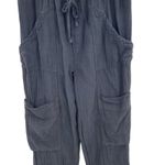 Free People  Feelin' Good Pants Linen Blend‎ Utility Cargo Black Size Small Photo 4