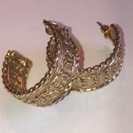 Gold Tone Chunky Retro Boho Textured Hoop Earrings Silver Photo 1