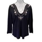 Women’s jersey top spandex embroidered front black 3/4 sleeve Sz XL Photo 1