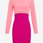 EXPRESS Body Contour Long Sleeve Color Block Cutout Mini Sweater Dress pink sz L Photo 9