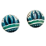 Blue white and green hand painted round post earrings Photo 0