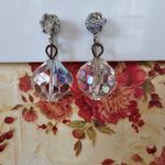 Vintage Aurora Borealis AB Crystal Bead Ball Drop Dangle Clip on Earrings Silver Photo 6